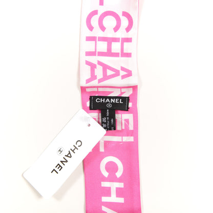 Chanel Silk Logo Slim Bandeau Scarf Fuchsia White 4 of 4