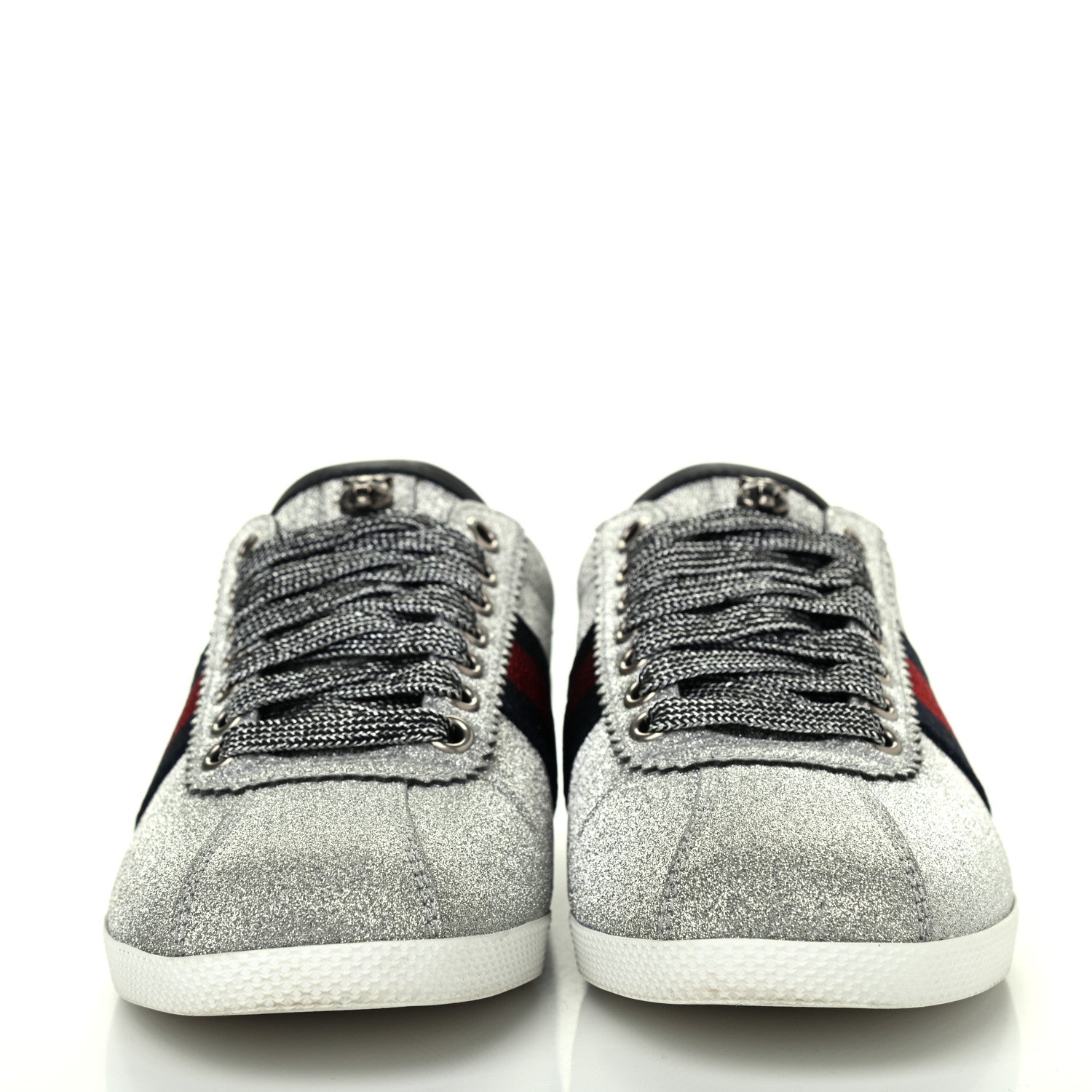 Gucci Glitter Fabric Studded Web Womens Sneakers 36.5 Silver 2 of 11