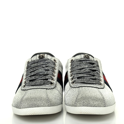 Gucci Glitter Fabric Studded Web Womens Sneakers 36.5 Silver 2 of 11