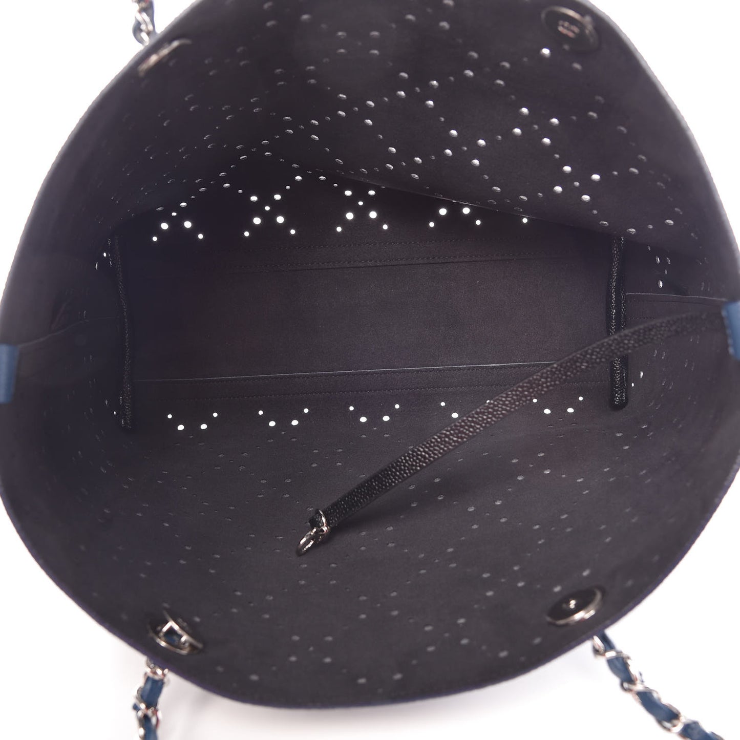 Perforated Grained Calfskin Large Shopping Tote Blue