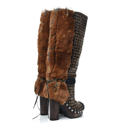 Chanel Tweed Fantasy Fur CC High Boots 38 Camel Marron 4 of 6