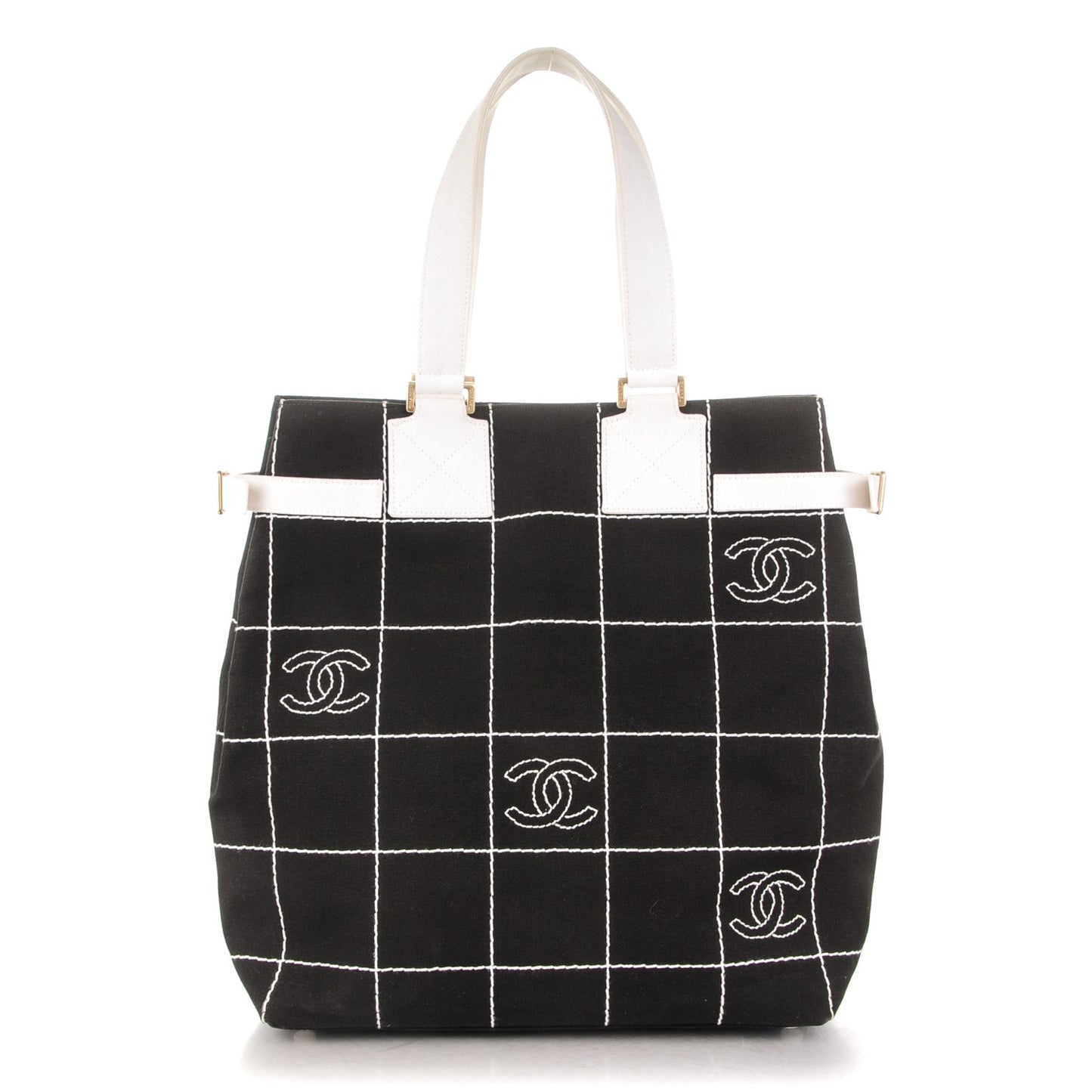 Canvas Square Stitched CC Tote Black