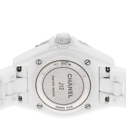Chanel Stainless Steel Ceramic Diamond 33mm J12 Quartz Watch White 4 of 5