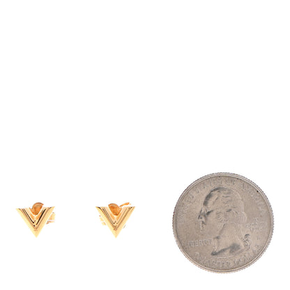 Louis Vuitton Brass Essential V Stud Earrings Gold 2 of 4