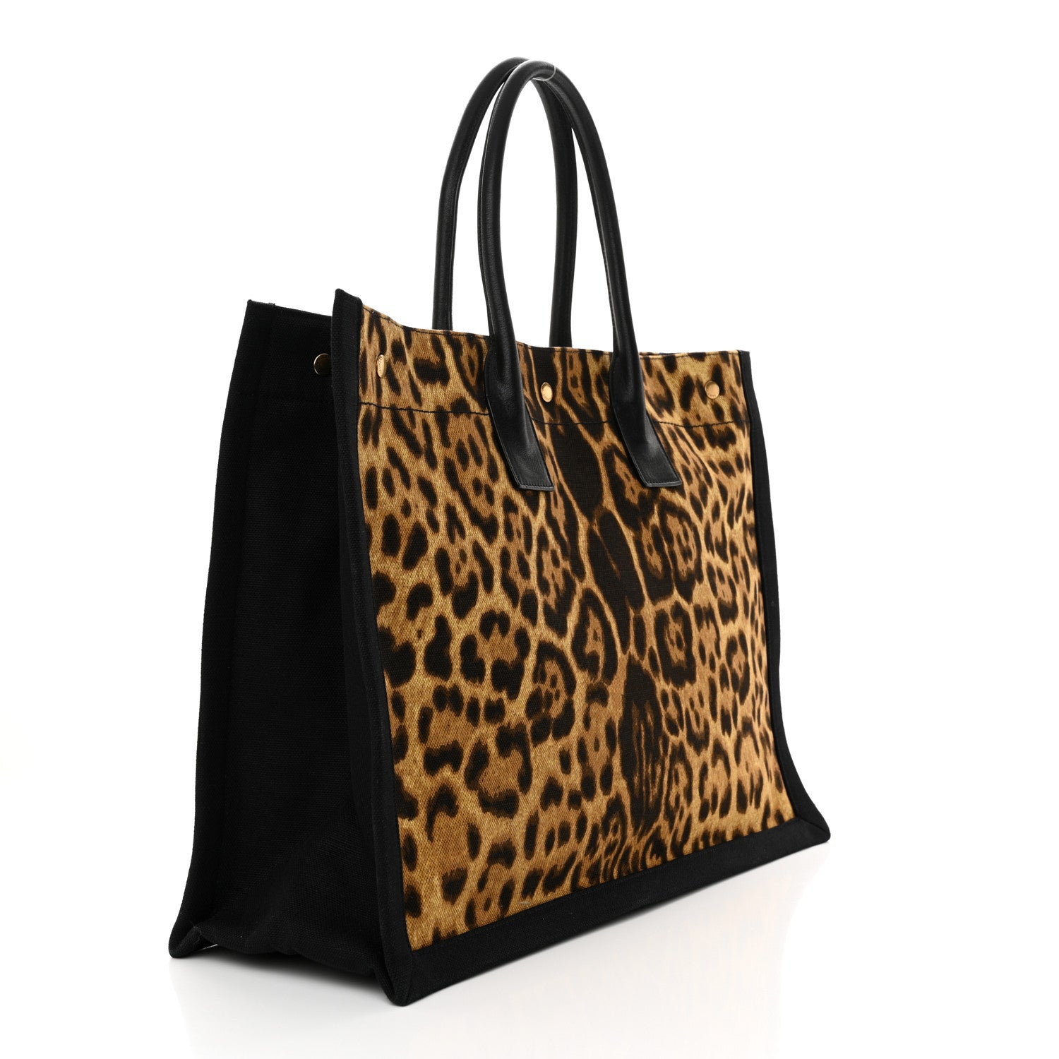 Saint Laurent Canvas Calfskin Leopard Print Rive Gauche Noe Tote Natural Black 3 of 11