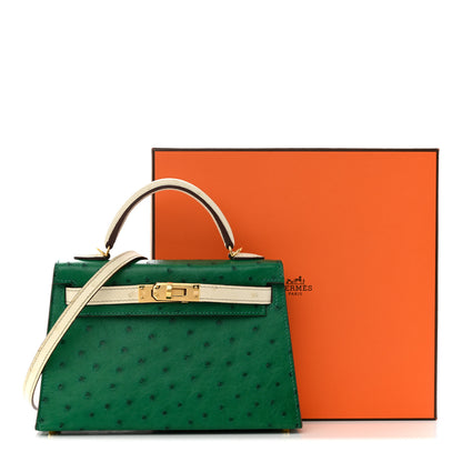 Hermes Ostrich Horseshoe Mini Kelly Sellier 20 Vert Vertigo Nata 11 of 11