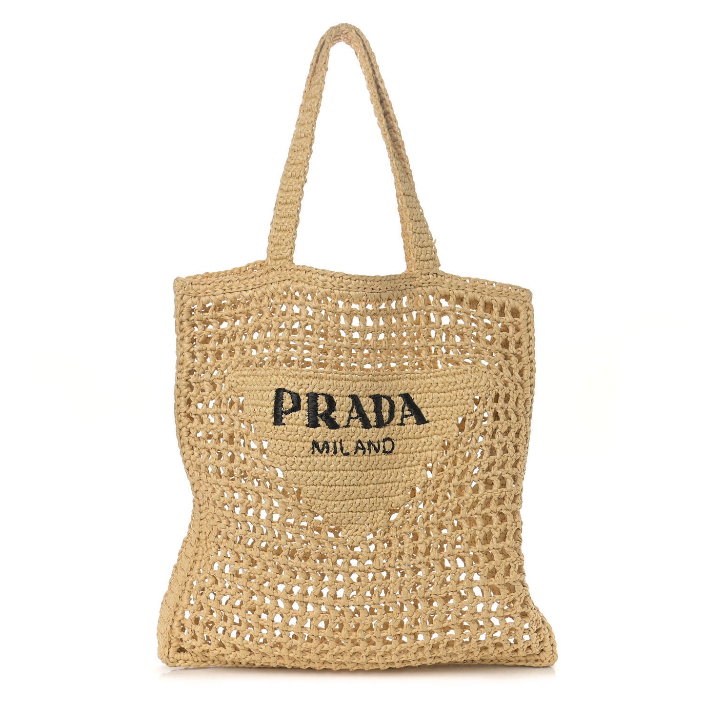 Yarn Raffia Effect Crochet Logo Embroidered Tote Bag Naturale