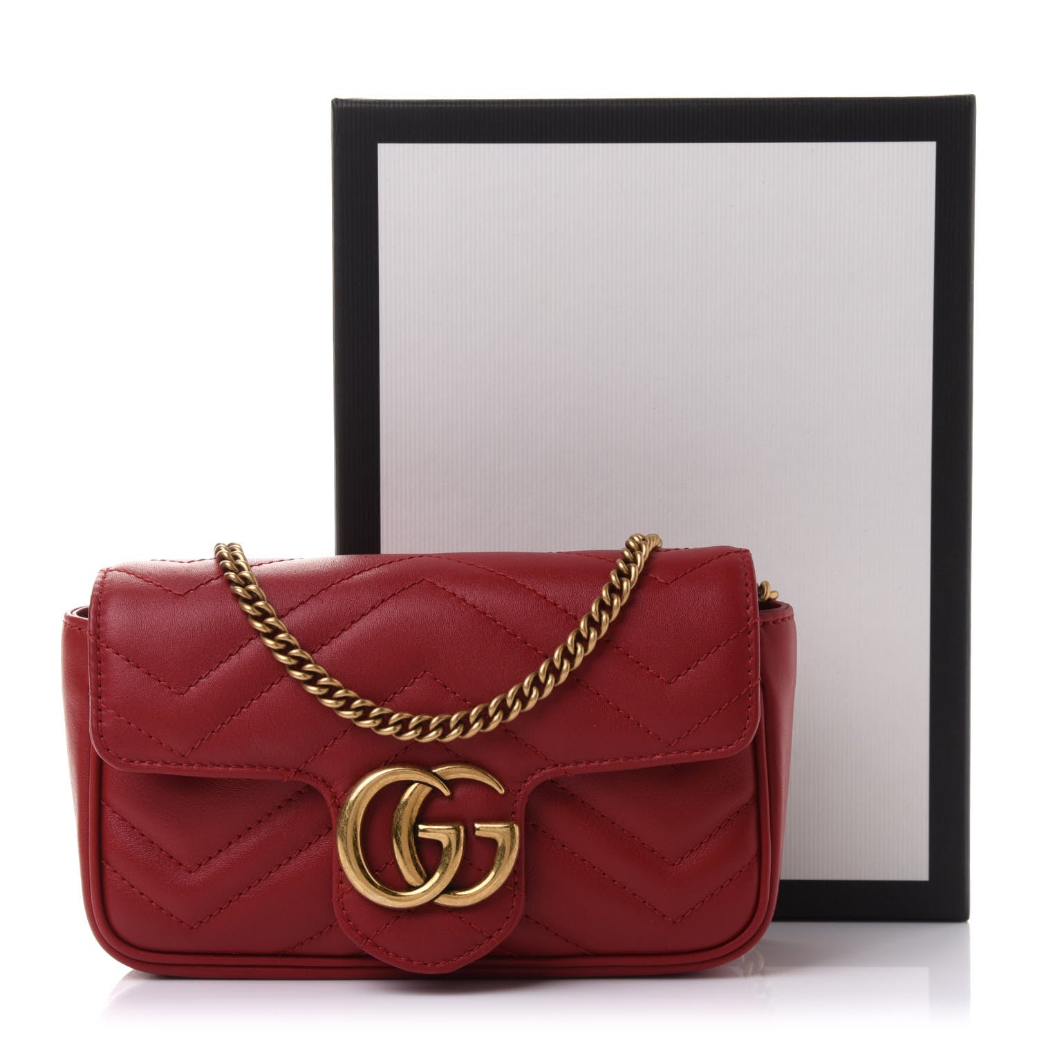 Gucci Calfskin Matelasse Super Mini GG Marmont Shoulder Bag Hibiscus Red 11 of 11