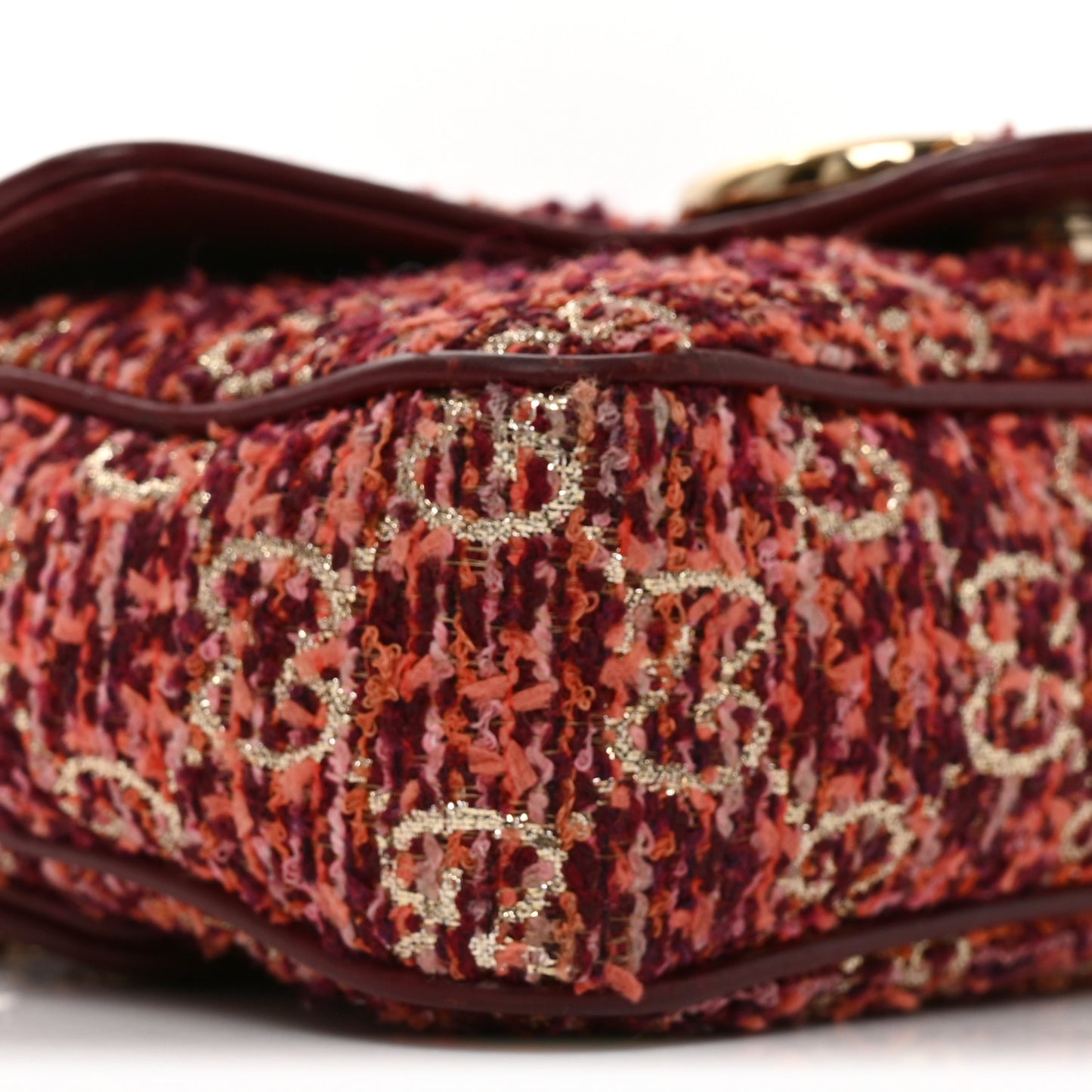Tweed GG Monogram Mini GG Marmont Shoulder Bag Pink Red