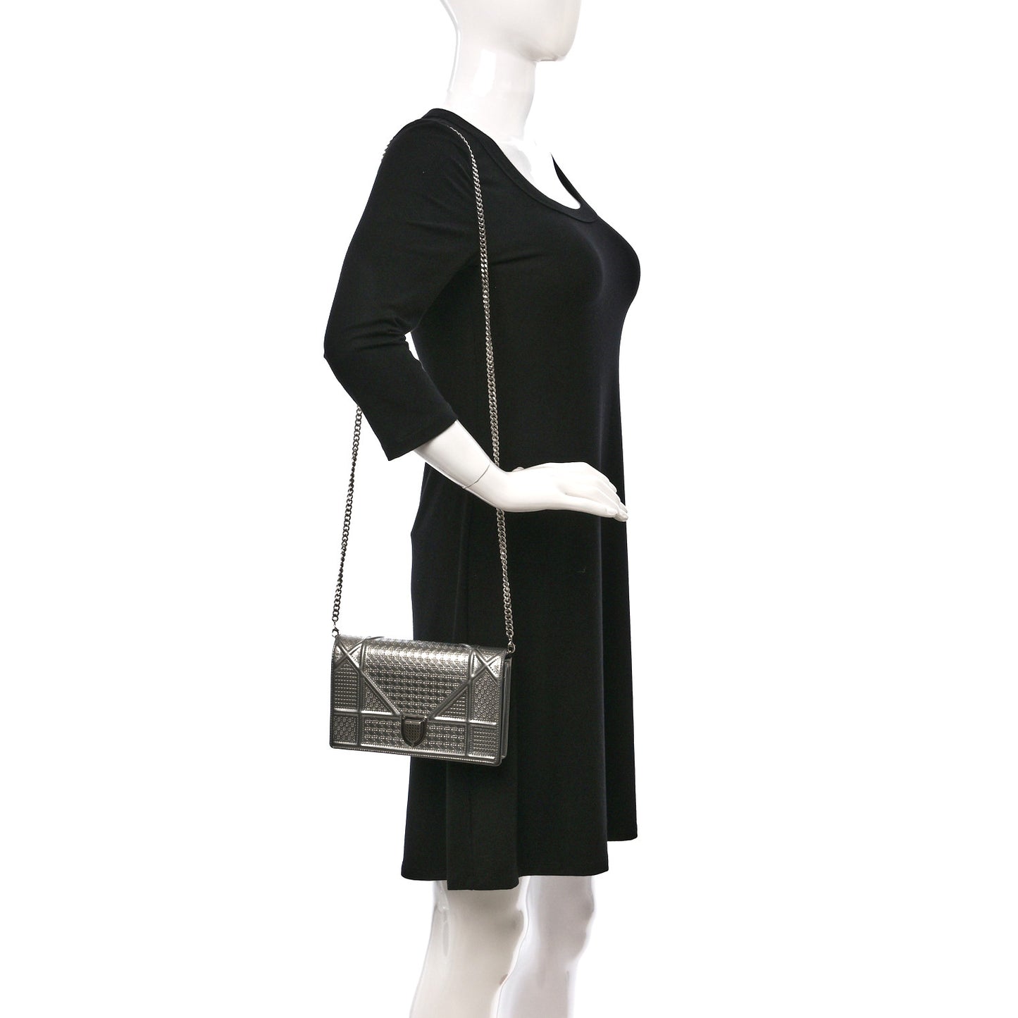 Metallic Patent Micro-Cannage Diorama Wallet on Chain Pouch Silver