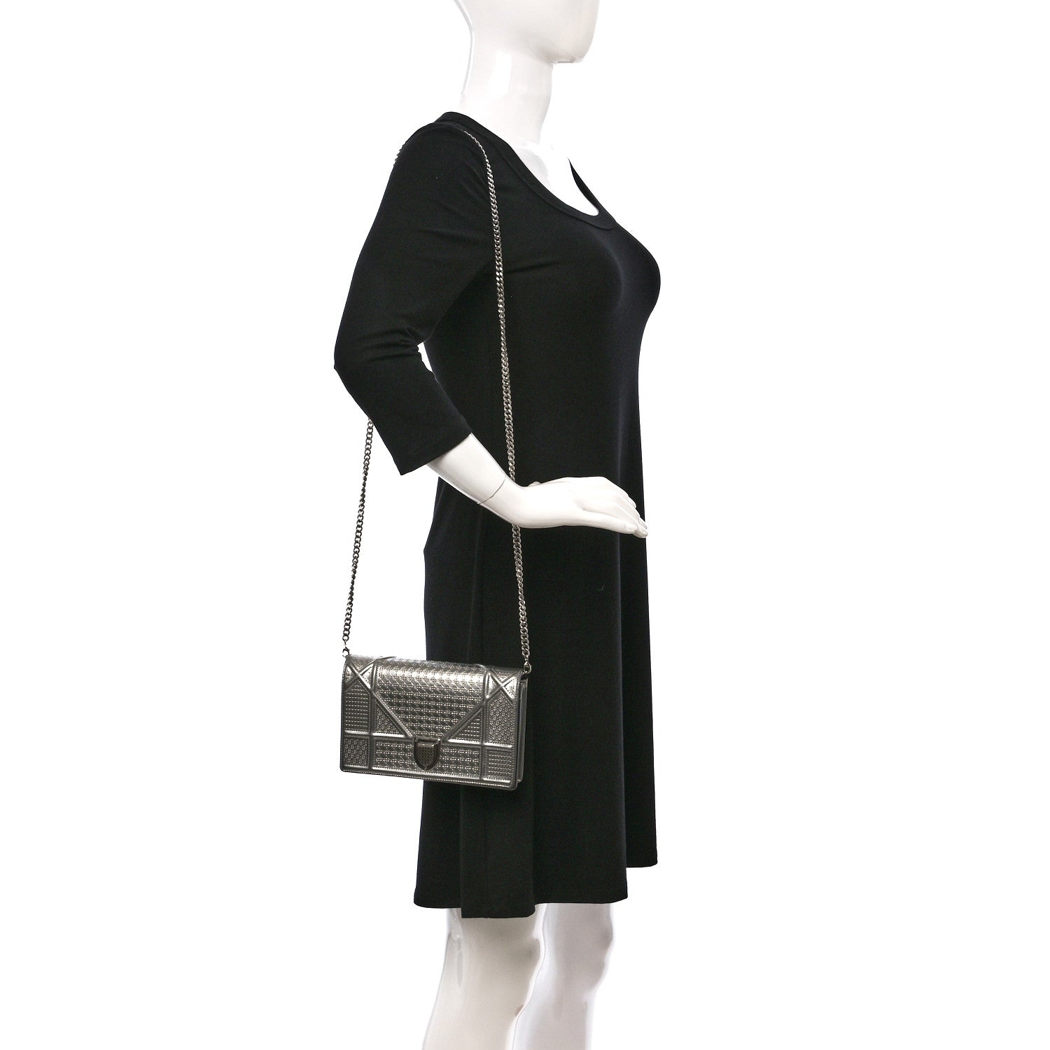 Christian Dior Metallic Patent Micro-Cannage Diorama Wallet on Chain Pouch Silver 2 of 12
