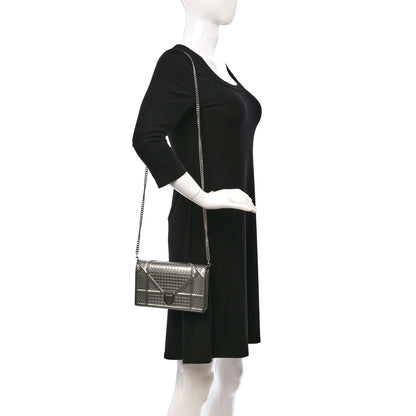 Christian Dior Metallic Patent Micro-Cannage Diorama Wallet on Chain Pouch Silver 2 of 12