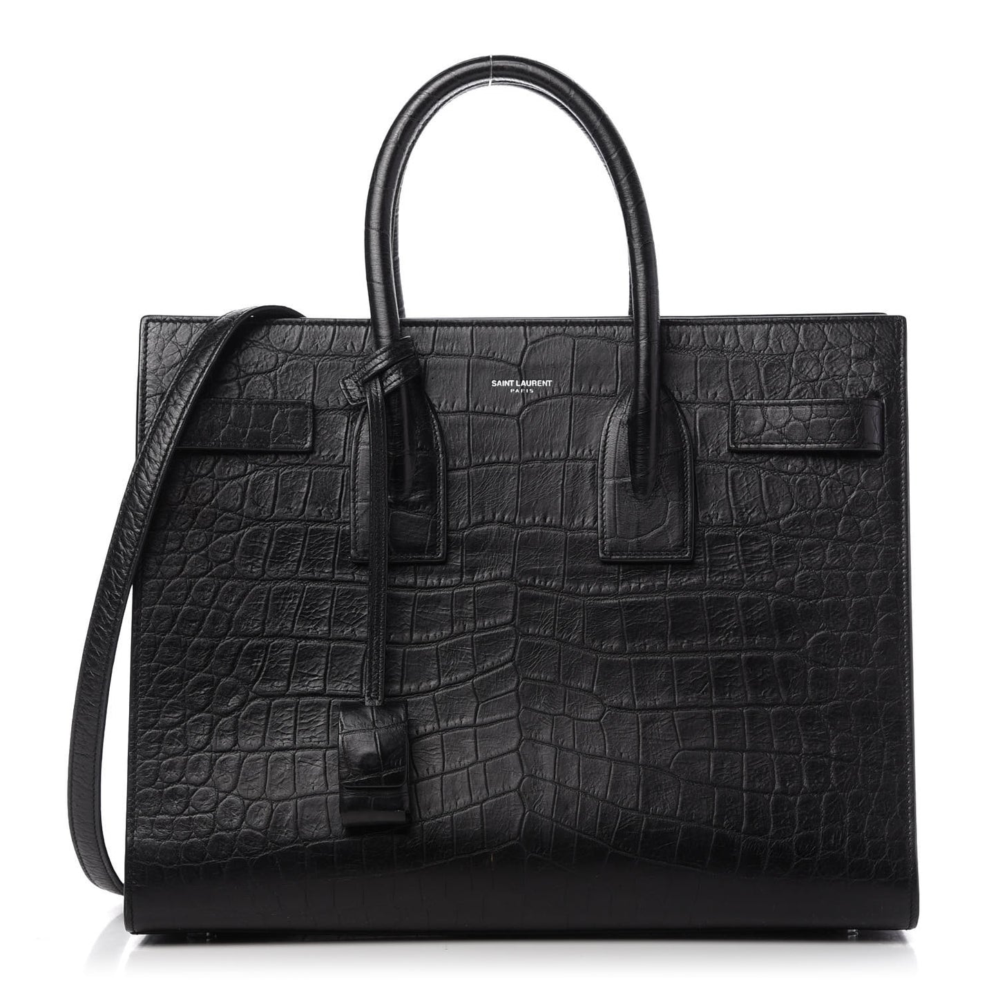 Calfskin Crocodile Embossed Small Sac de Jour Black