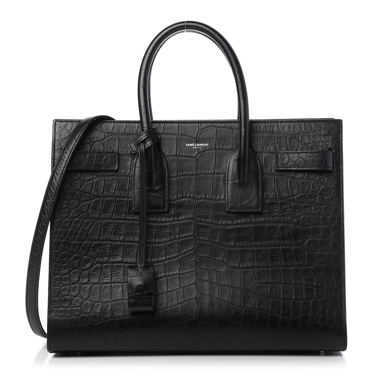 Saint Laurent Calfskin Crocodile Embossed Small Sac de Jour Black 1 of 11