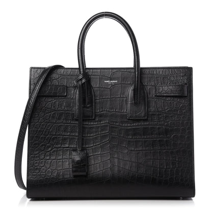 Saint Laurent Calfskin Crocodile Embossed Small Sac de Jour Black 1 of 11