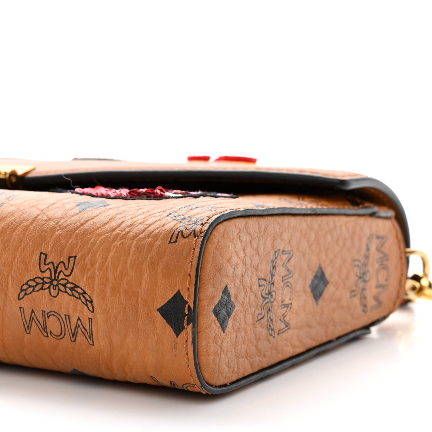 MCM Visetos Large Patricia Love Patch Wallet On Chain Cognac 10 of 10