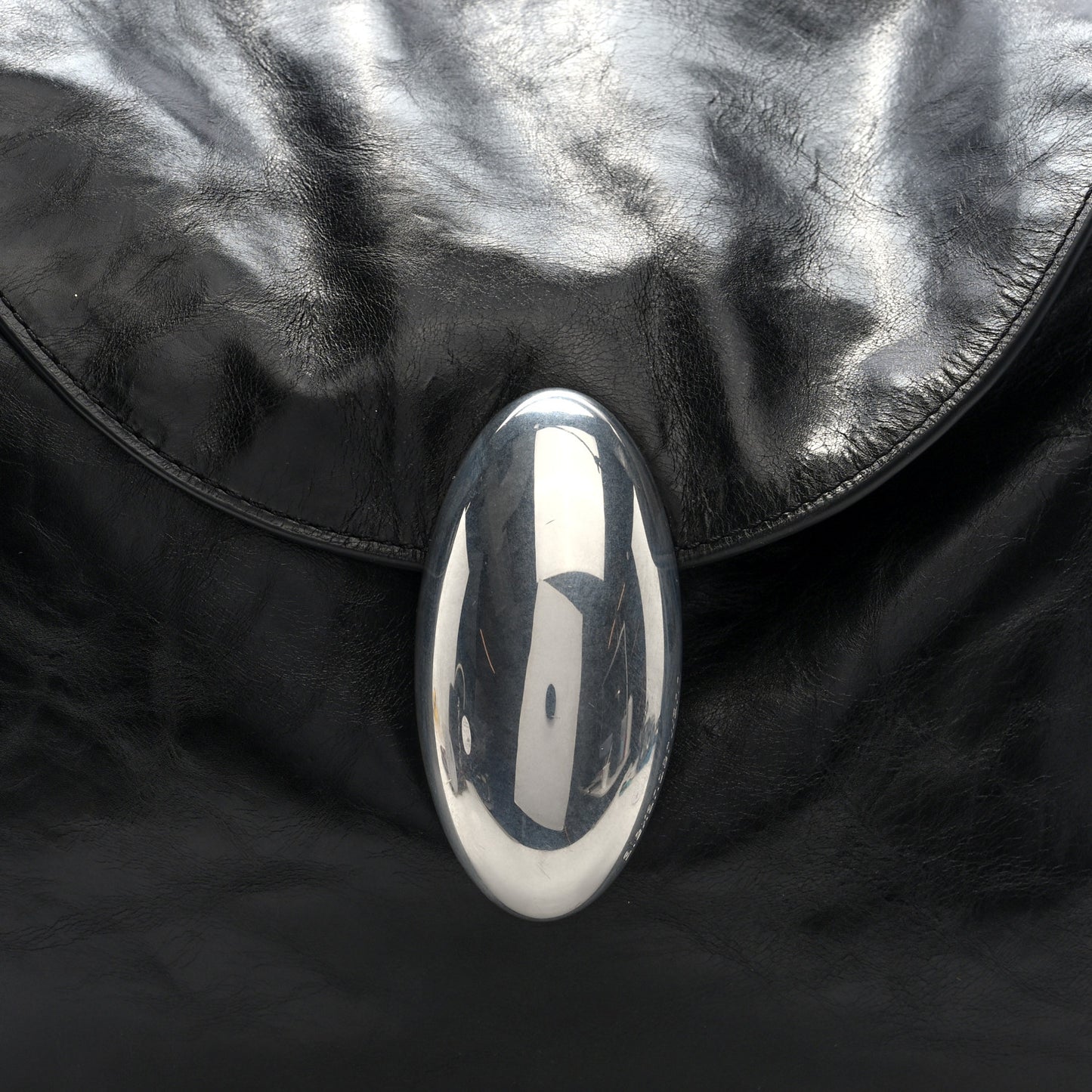 Crackle Patent Calfskin Medium Dome Slouchy Hobo Black