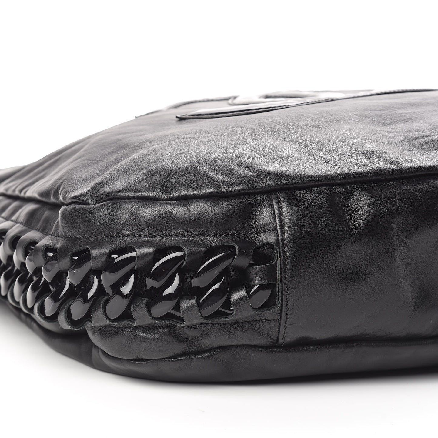 Calfskin Modern Chain Rhodoid Hobo Black