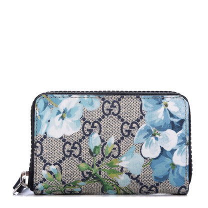 Gucci GG Supreme Monogram Blooms Zip Around Card Case Wallet Beige Blue Navy 1 of 7