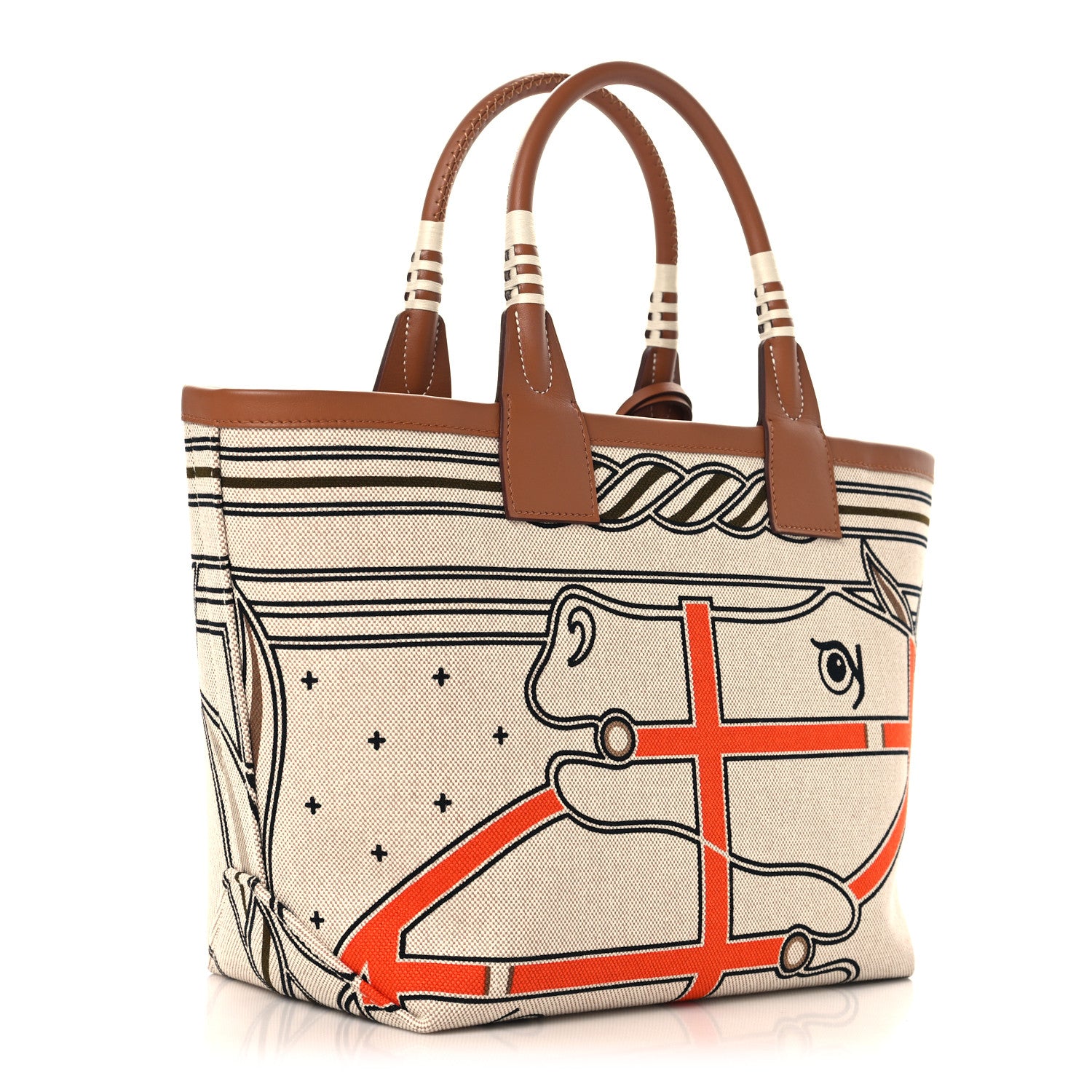 Hermes H Plume Canvas Swift Printed Quadrige au Fil Steeple 25 Bag Gris Beige Ecru Beige Gold 3 of 10