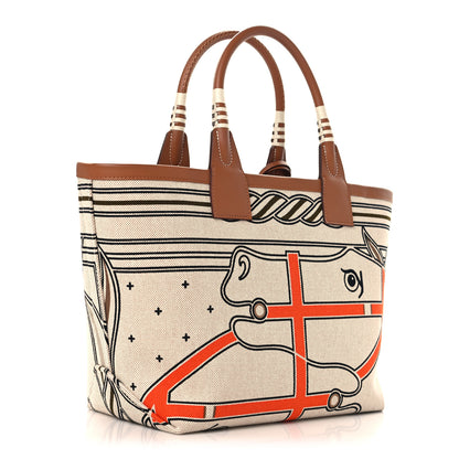 Hermes H Plume Canvas Swift Printed Quadrige au Fil Steeple 25 Bag Gris Beige Ecru Beige Gold 3 of 10