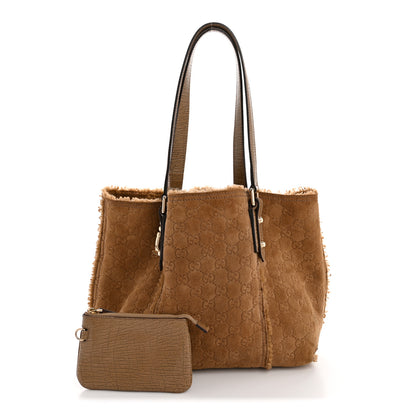 Gucci Suede Shearling Guccissima Large Jolicoeur Tote Tan 3 of 14