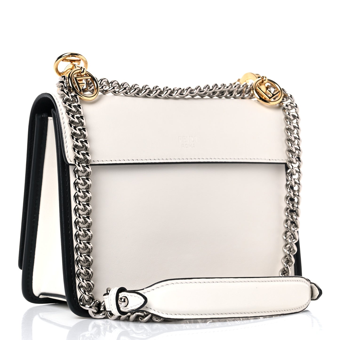 Vitello Century Velvet F is Fendi FF Embroidered Small Kan I Shoulder Bag White Black