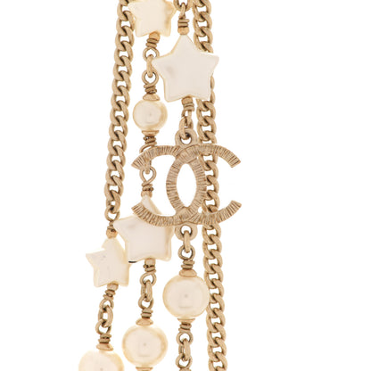 Chanel Metal Resin Pearl Star CC Multi Strand Necklace Gold 4 of 6
