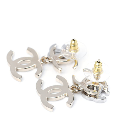 Chanel Crystal Pearl Double CC Drop Earrings Gold Silver 6 of 7