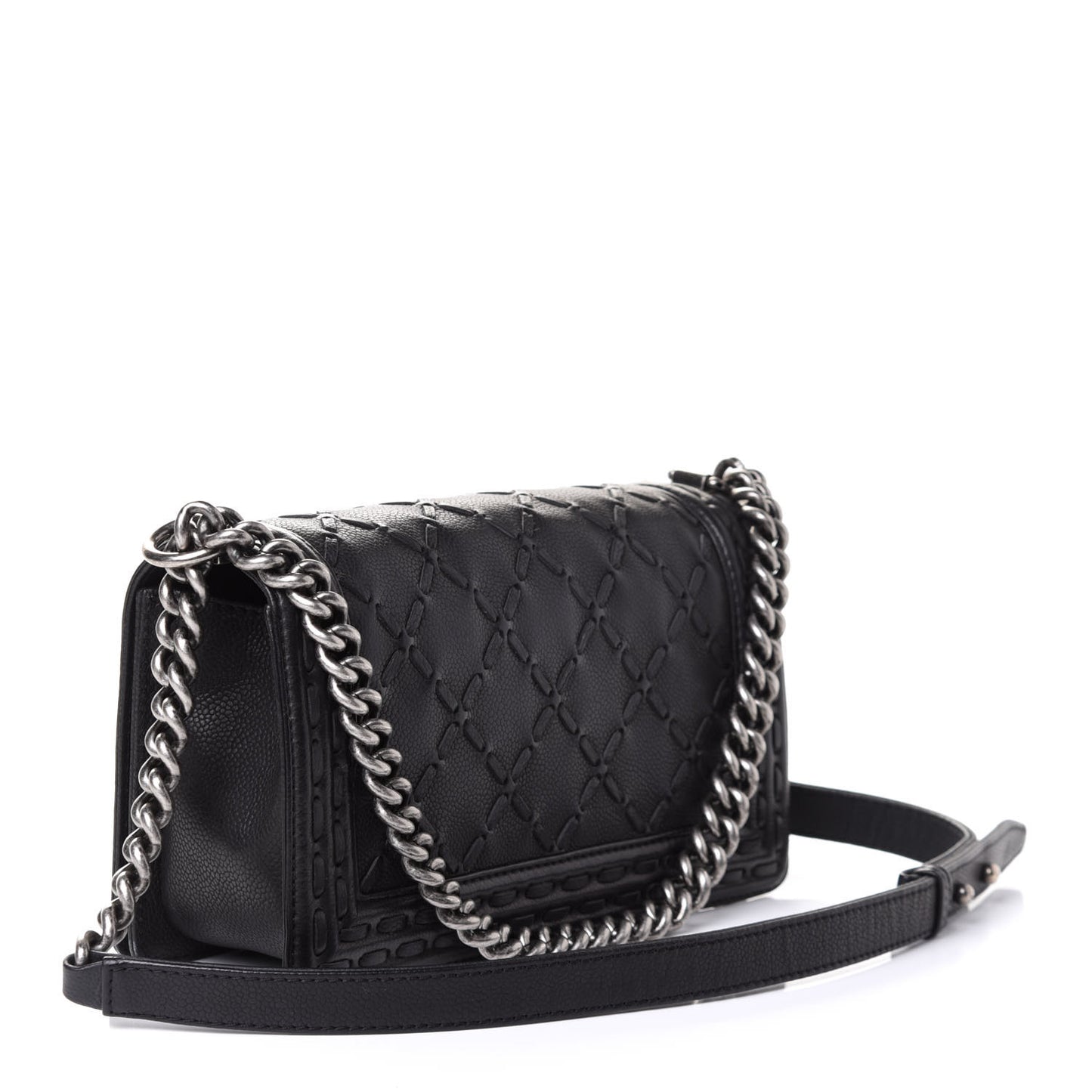 Caviar Stitched Medium Boy Flap Black