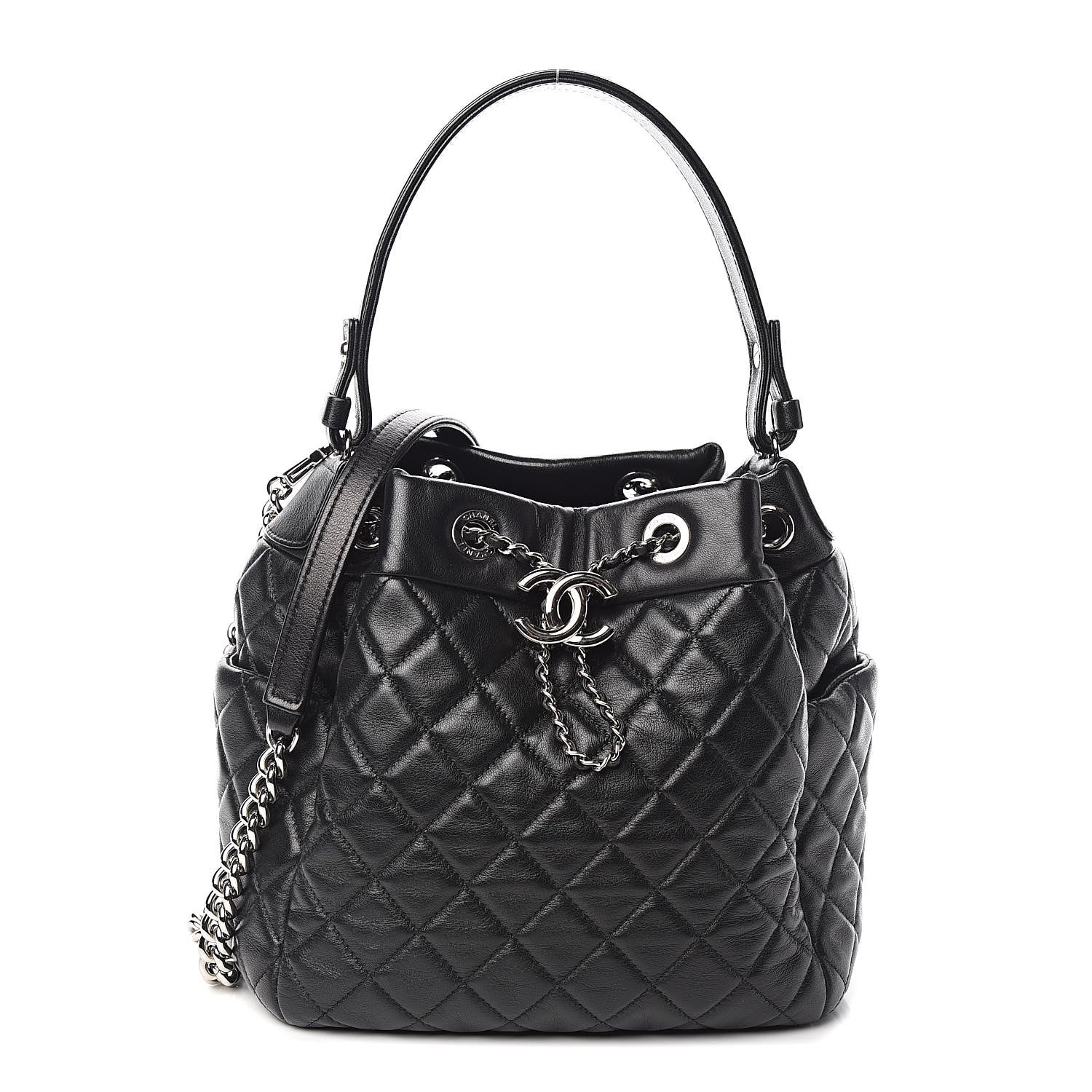 Chanel Lambskin Quilted CC Chain Drawstring Tote Black 1 of 11