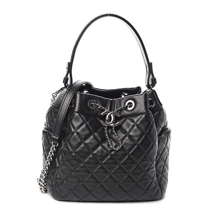 Chanel Lambskin Quilted CC Chain Drawstring Tote Black 1 of 11