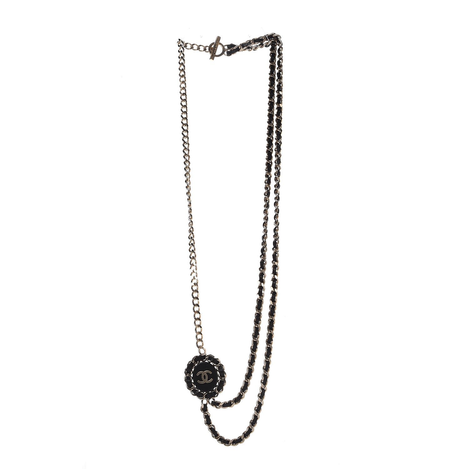 Chanel Lambskin CC Long Chain Necklace Black Gold 3 of 7