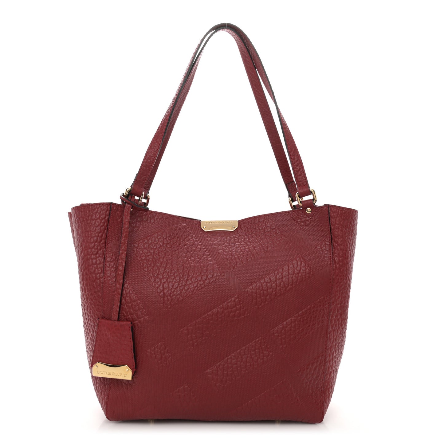 Signature Grain Calfskin Check Embossed Small Canterbury Tote Red
