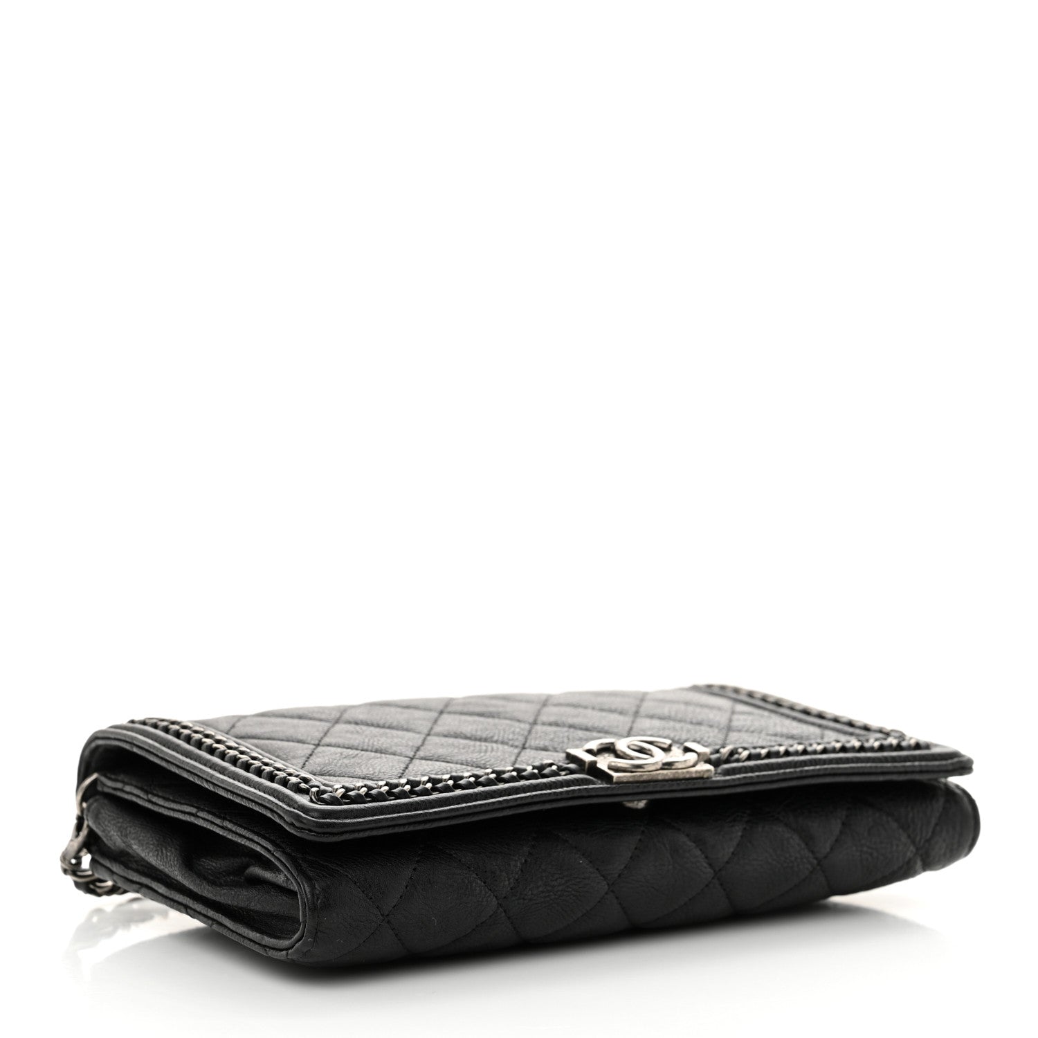 Chanel Calfskin Quilted Chain Around Boy Wallet On Removable Chain WOC Black 5 of 12