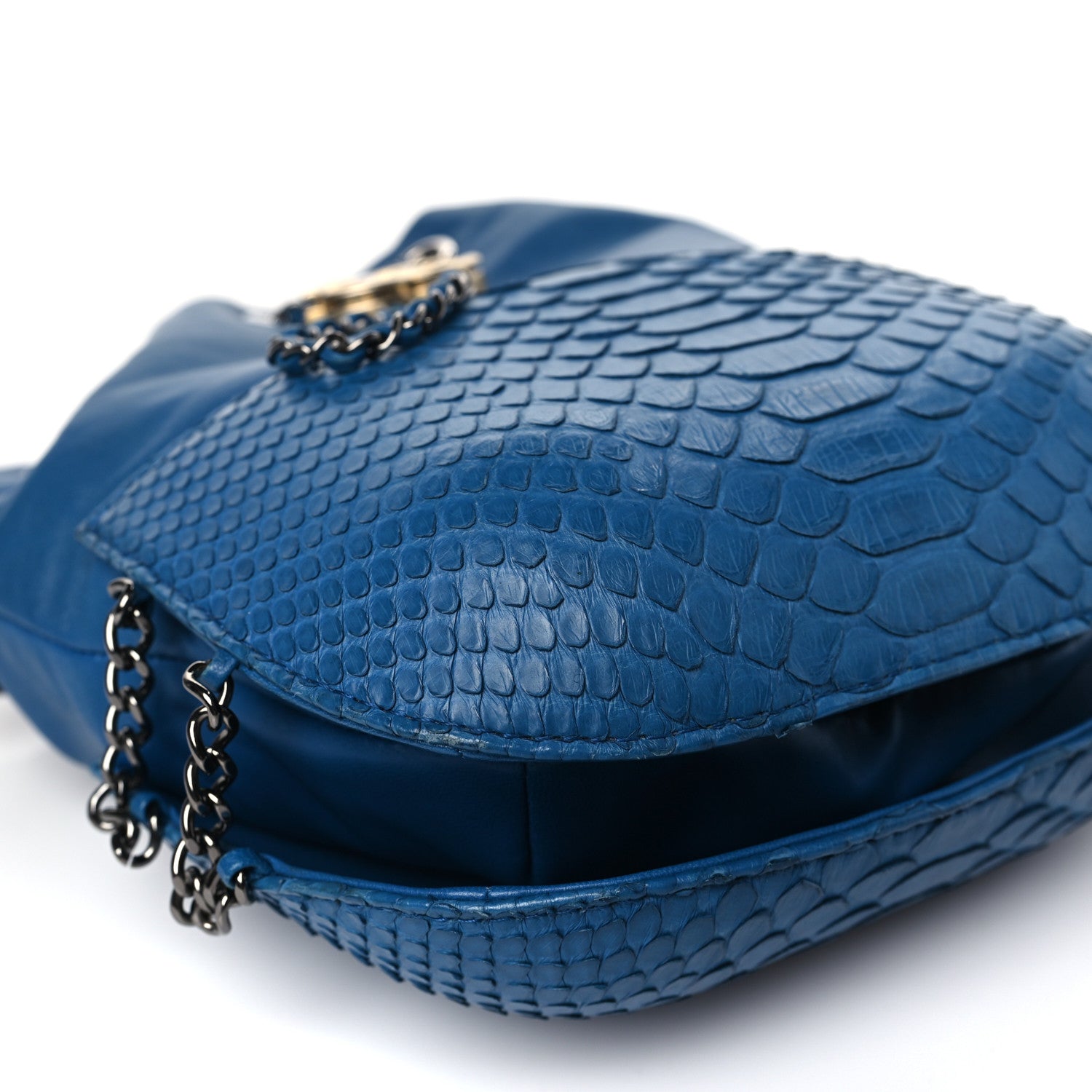 Chanel Snakeskin Calfskin Gabrielle Bucket Blue 8 of 9
