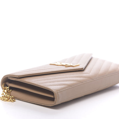 Saint Laurent Grain De Poudre Matelasse Chevron Monogram Chain Wallet Light Taupe 7 of 10