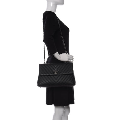 Chanel Caviar Chevron Quilted Medium Coco Handle Flap Black 2 of 10