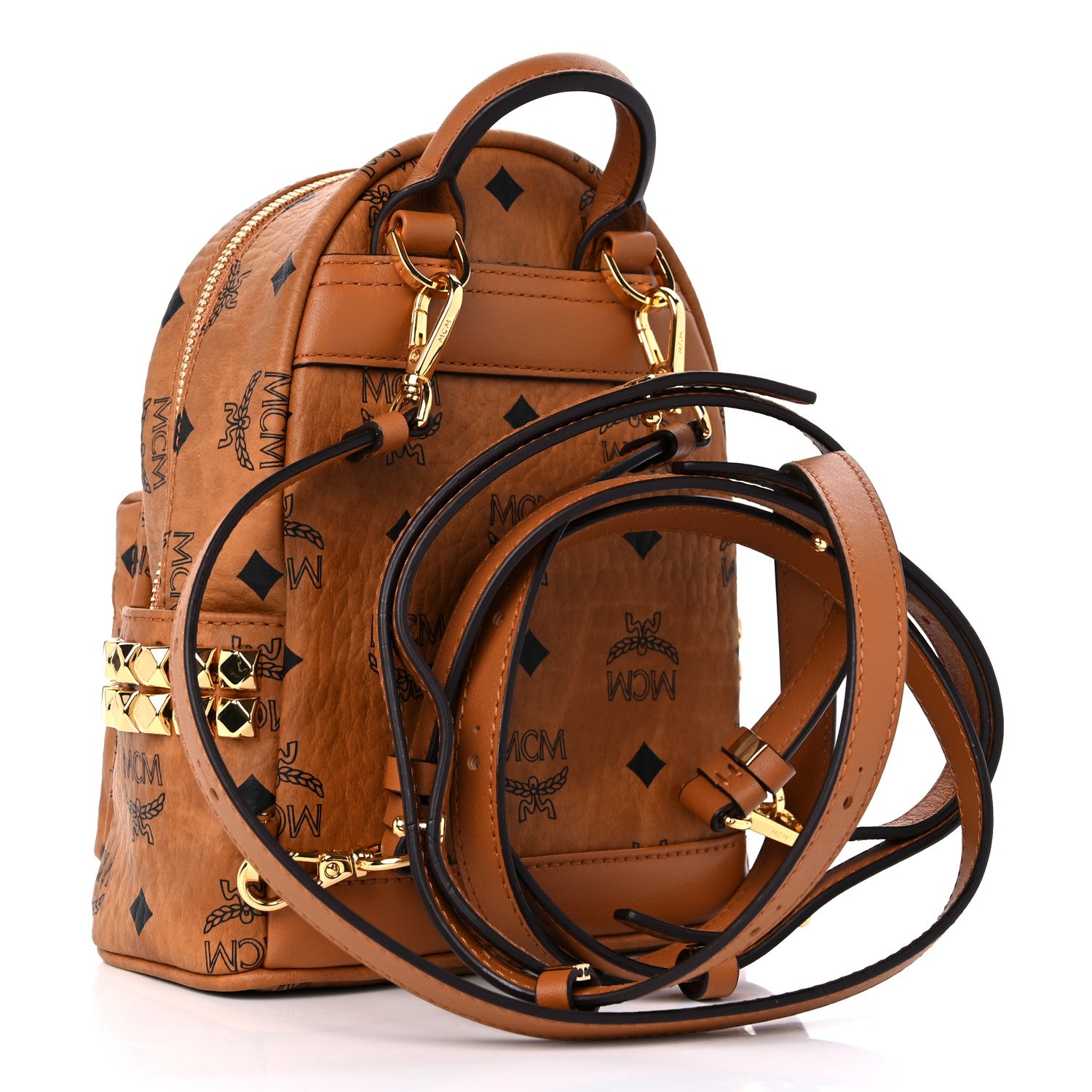 MCM Visetos Side Stud X-Mini Stark Bebe Boo Backpack Cognac 2 of 7