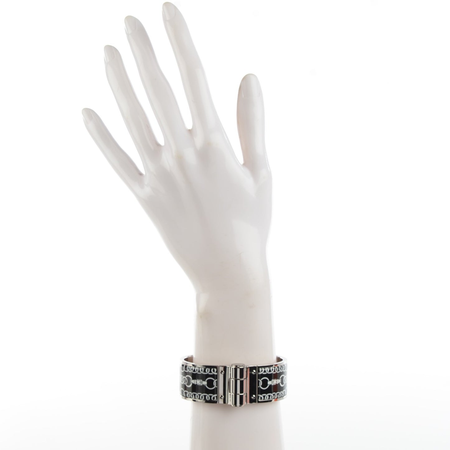 Enamel Printed Wide Balades Equestres Hinged Bracelet S Black