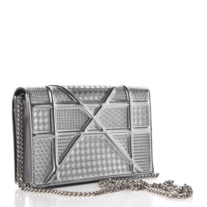 Christian Dior Metallic Patent Micro-Cannage Diorama Wallet on Chain Pouch Silver 3 of 8