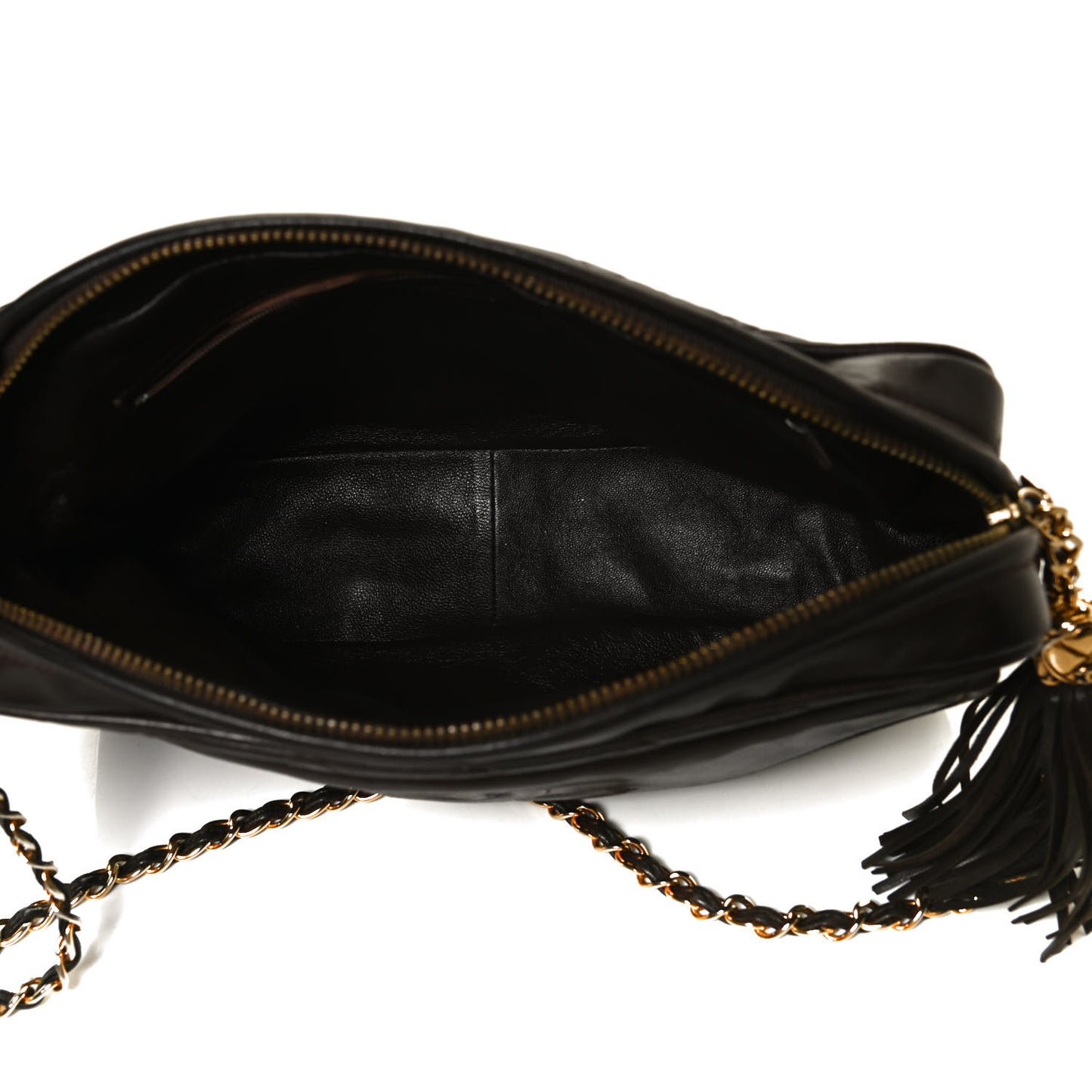 Lambskin Quilted Tassel Camera Case Brown