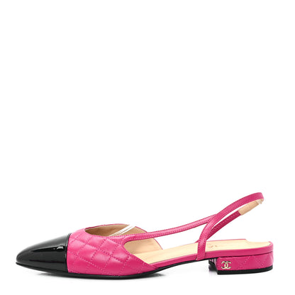 Chanel Lambskin Patent Cap Toe CC Slingback Flats 41 Pink Black 1 of 9