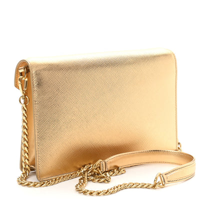 Prada Metallic City Calfskin Saffiano Envelope Flap With Chain Platino 2 of 8