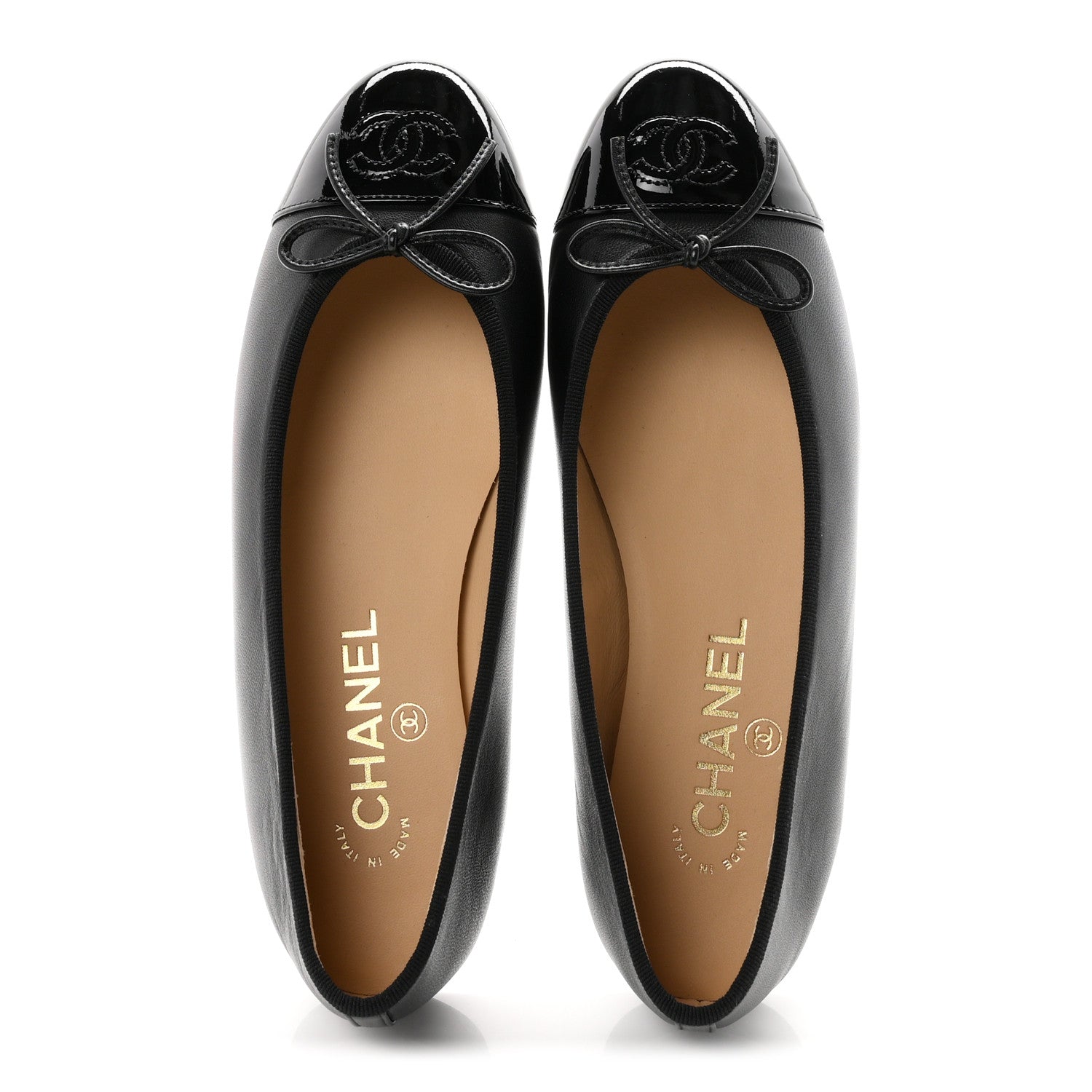 Chanel Lambskin Patent Cap Toe Ballerina Flats 37 Black 2 of 10