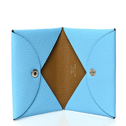 Hermes Chevre Mysore Verso Calvi Card Case Celeste Kraft 5 of 8