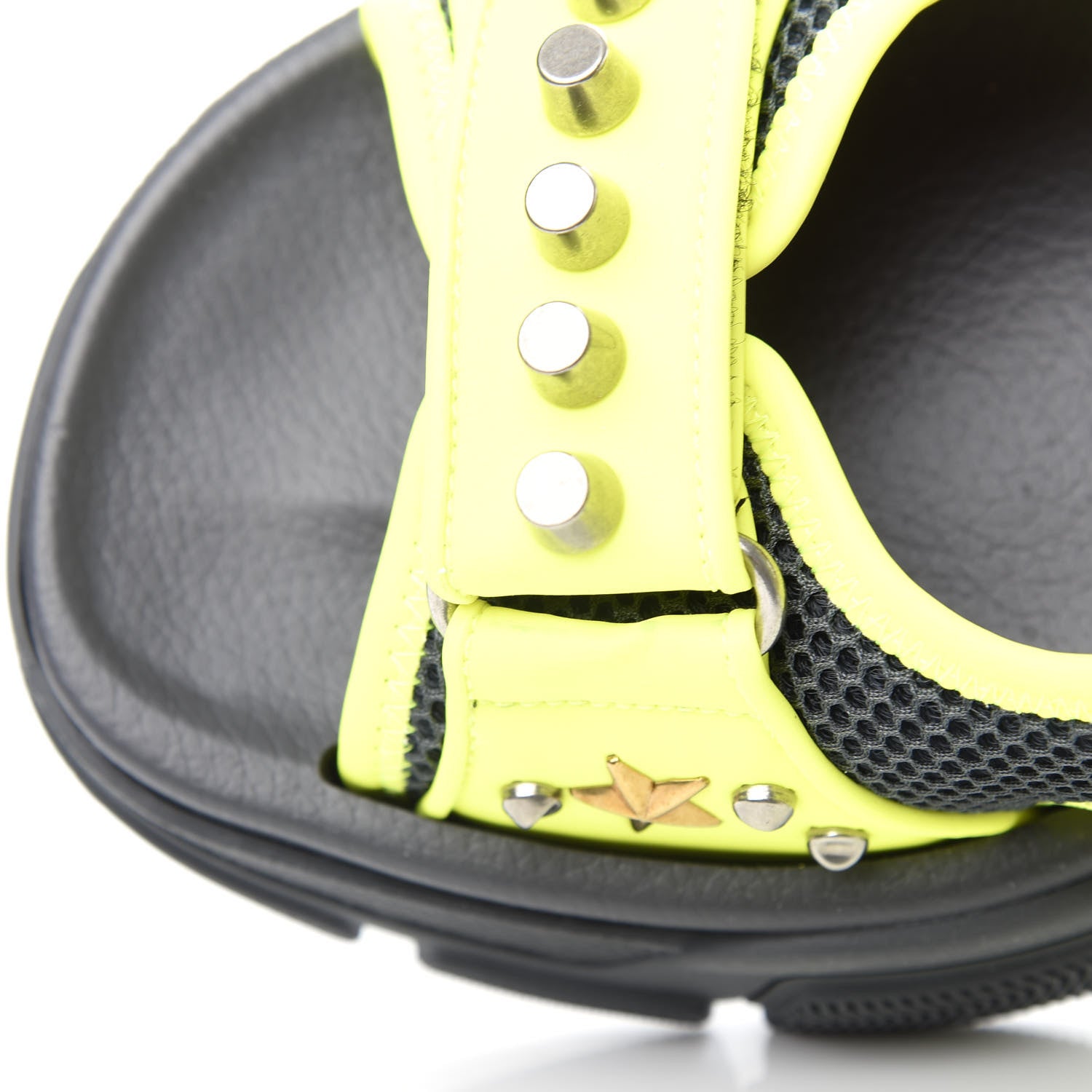 Gucci Technical Canvas Calfskin Studded Mens Aguru Sandals 8 Neon Yellow 10 of 11
