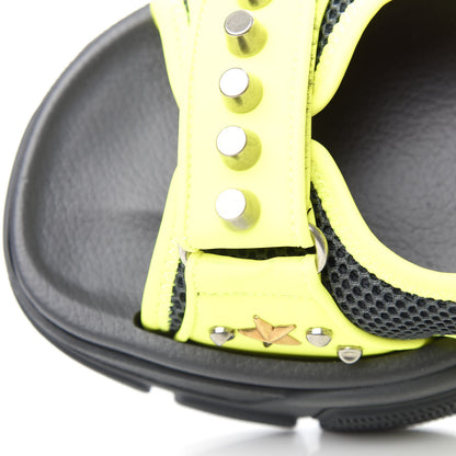 Gucci Technical Canvas Calfskin Studded Mens Aguru Sandals 8 Neon Yellow 10 of 11