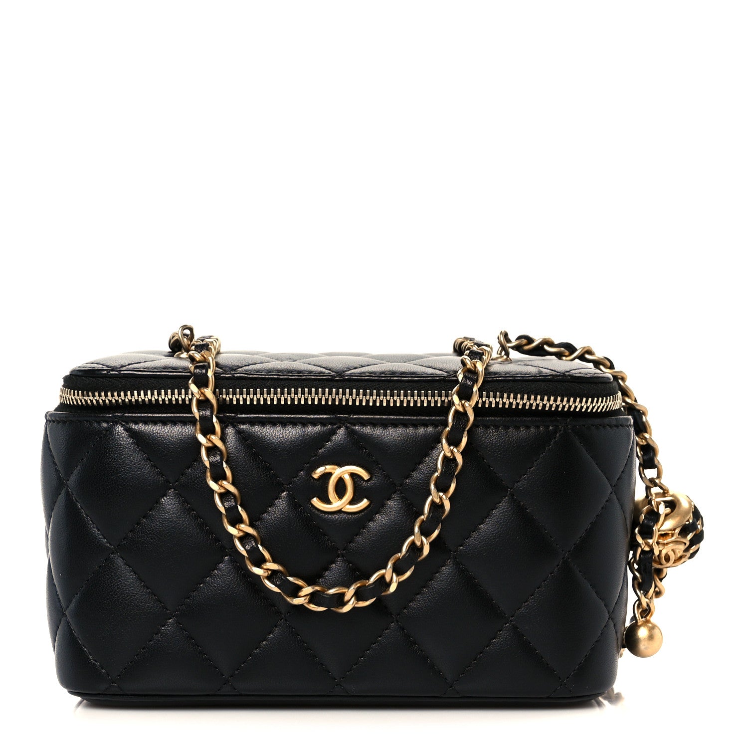 Chanel Lambskin Quilted Small Pearl Crush Vanity Case With Chain Black 1 of 12