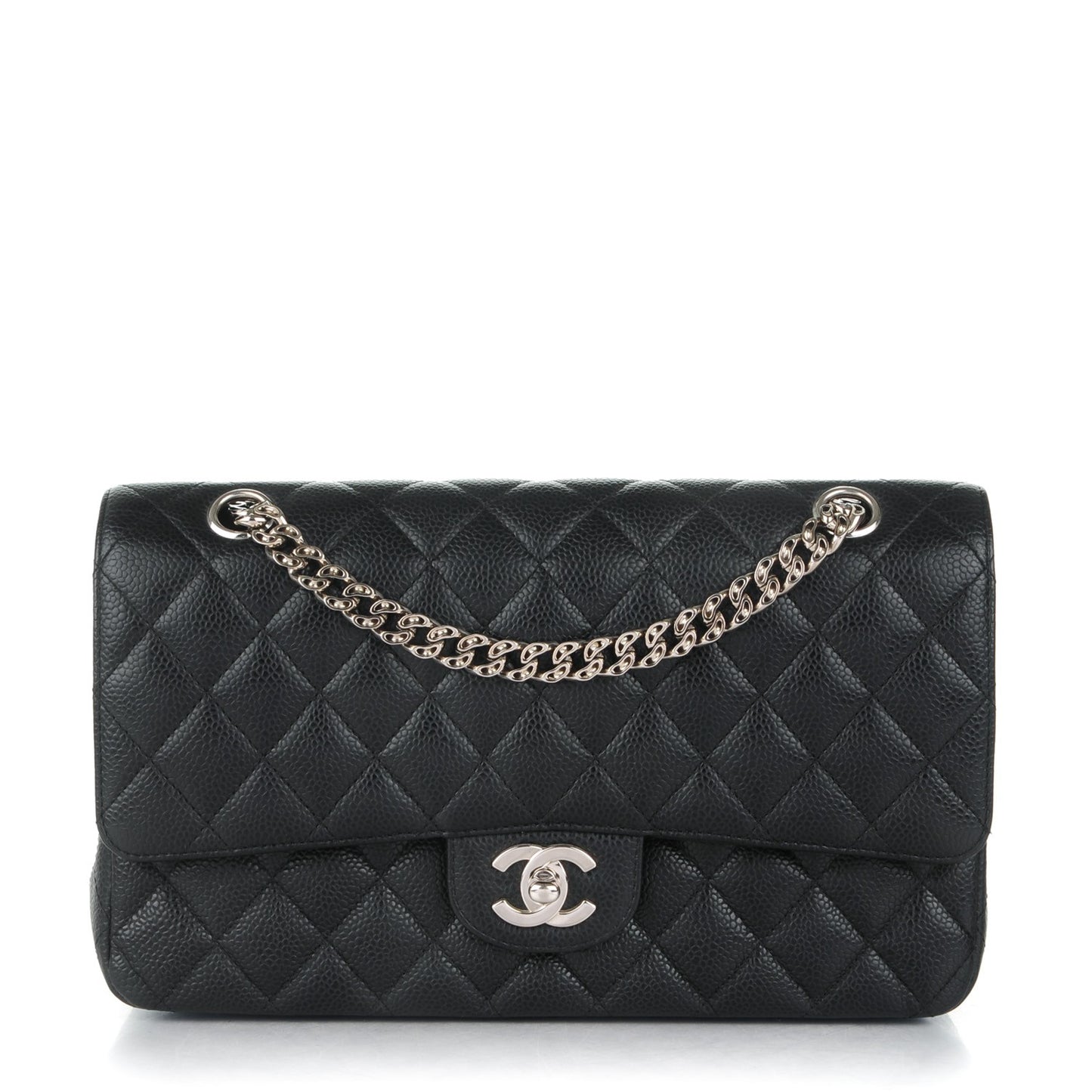 Caviar Quilted Medium Double Flap Bijoux Chain Black